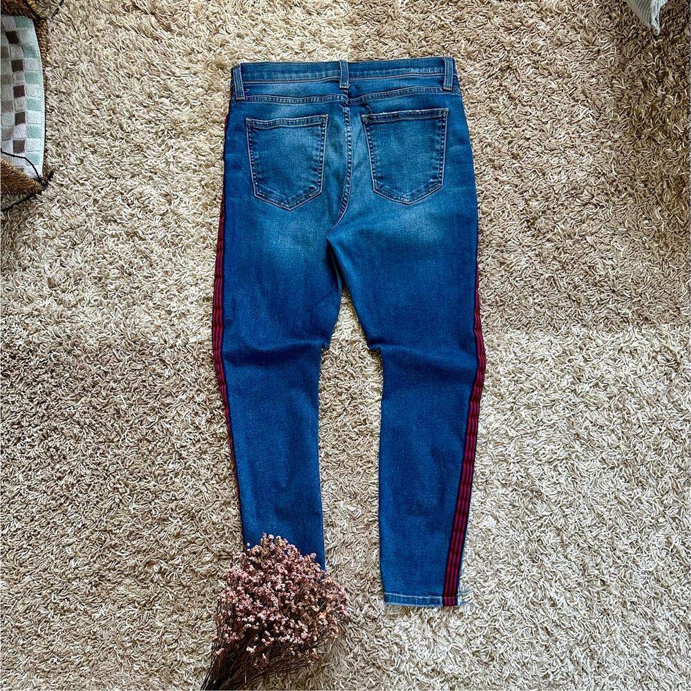 Current Elliott High Waist Skinny Jeans Blue Side Stripe Raw Step Hem USA 30